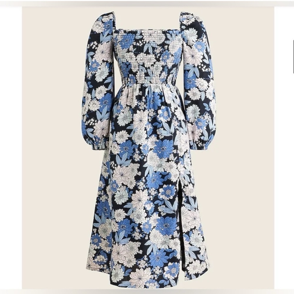 J. Crew Blue and White Floral Long Sleeve Dress size SP - Picture 2 of 15